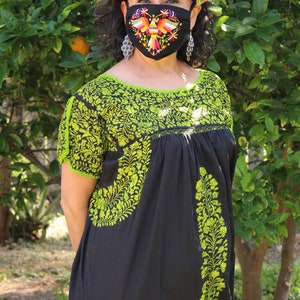 Gorgeous Black SanTonino Dress with exquisite Lime Green Embroidery