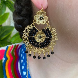 Traditional Mexican Artisanal Earrings - Beautiful Gold Plated Folkloric Earrings made by our Oaxaca Artisan Partners