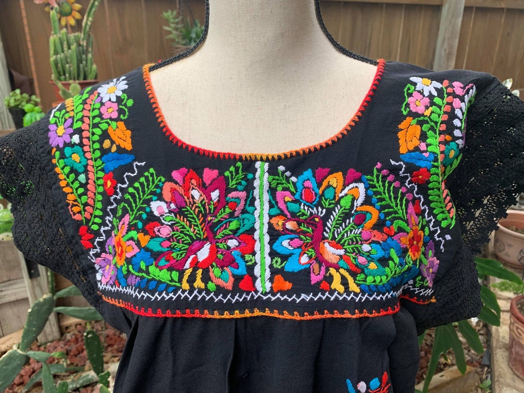 Puebla Mexican Hand Embroidered Dress Traditional Dress in - Etsy