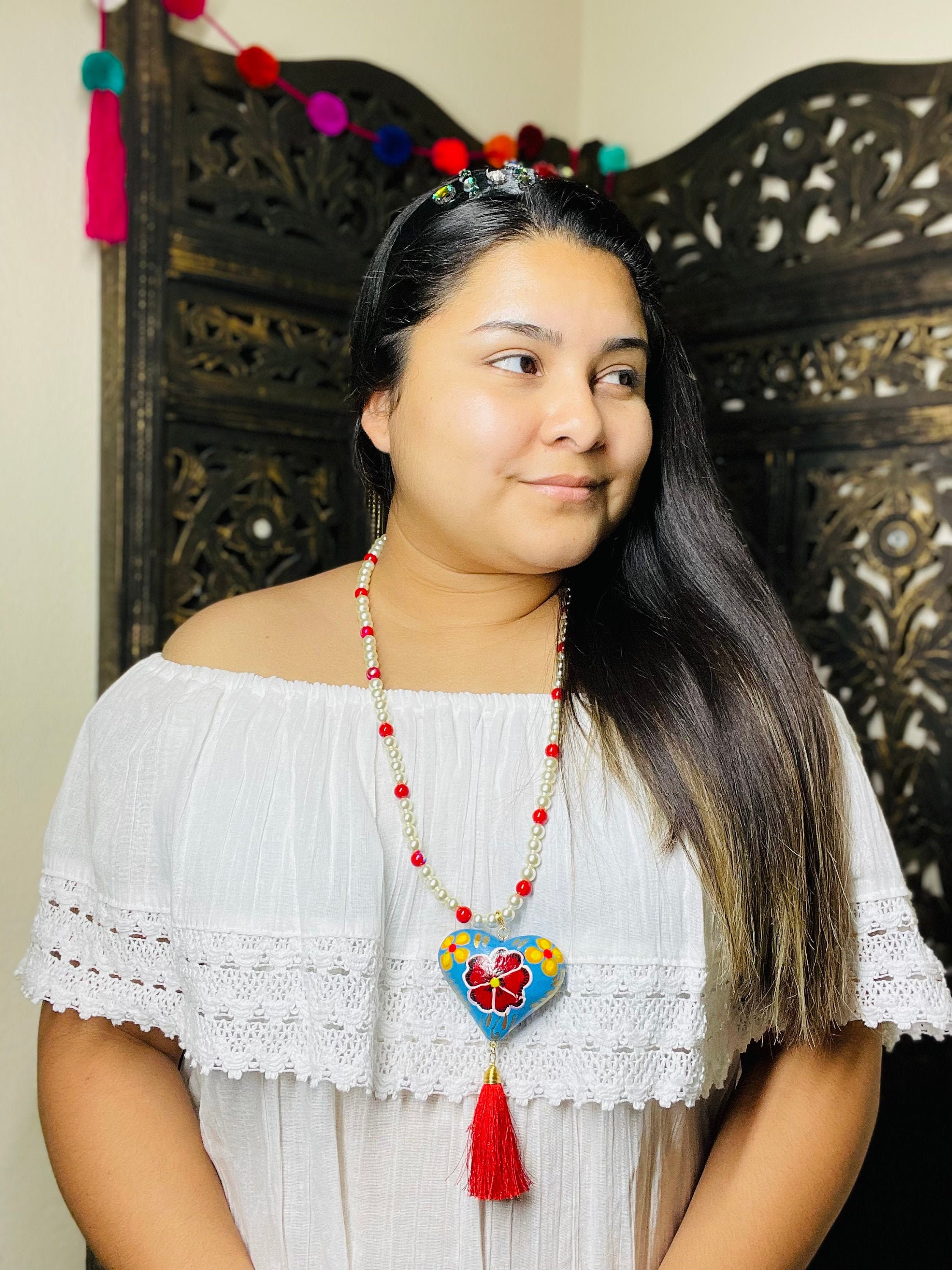 Hand Painted Mexican Heart Necklace – Oaxaca Artisan Jewelry - Etsy