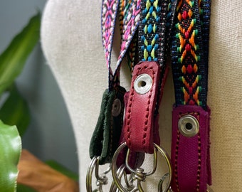 Handmade Thin Geoprint Embroidered Lanyard - Mexican Lanyard - Artisanal Lanyard
