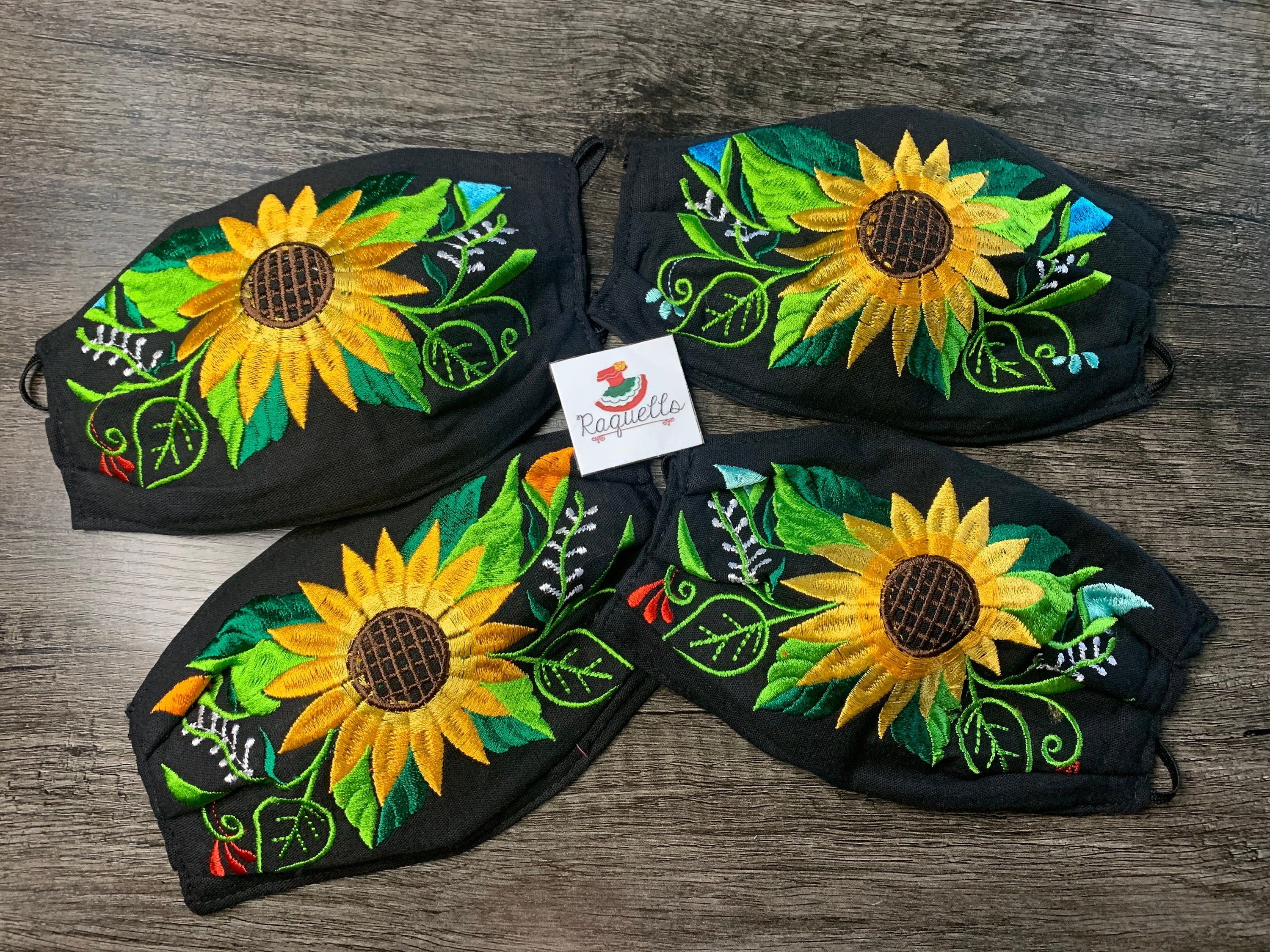 Handmade Embroidered Sunflower Mask - Artisanal Cotton Face Covering