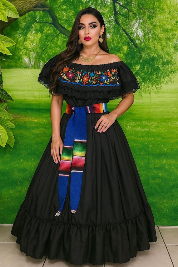 Mexican Folklorico Dance Costume - Elena Outfit for Cinco de Mayo Celebration - Handmade Women's Outfit