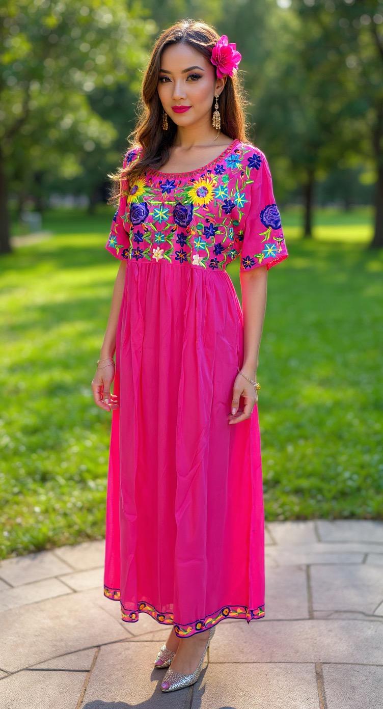 Mexican Long Embroidered Dresses - Etsy