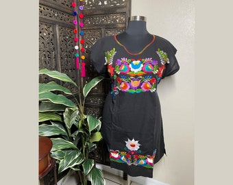 Plus Size Embroidered Mexican Dress - Handmade Artisanal Dress