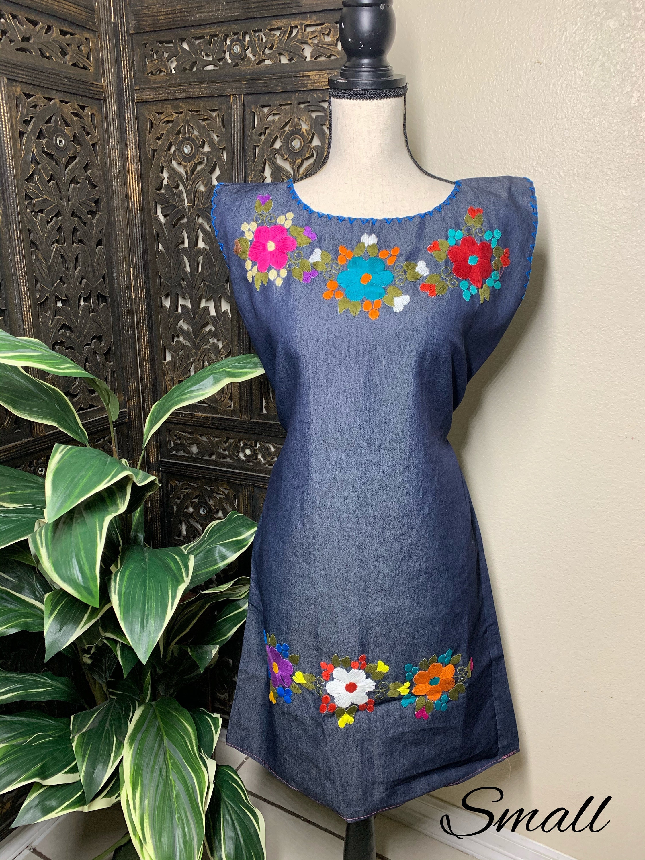 white christmas dresses Embroidered Denim Dress