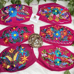Gorgeous Hot Pink Color Embroidered Face Mask with Filter attached