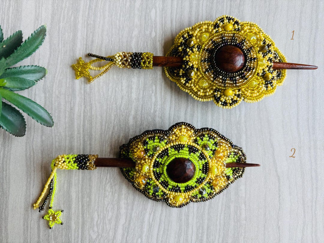Gorgeous Hand Beaded Hair Stick Barrette - Handmade Barrette 