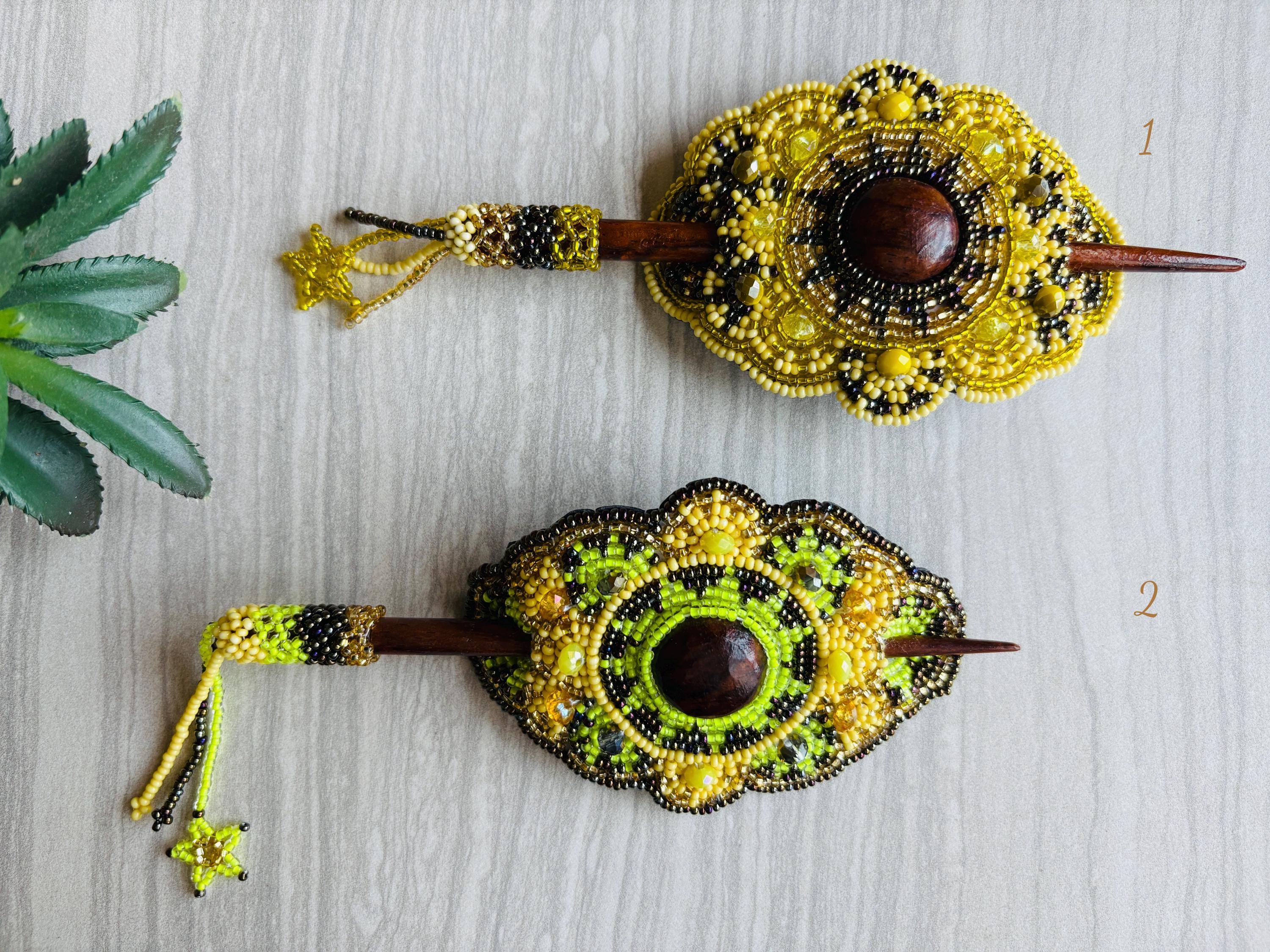 Gorgeous Hand Beaded Hair Stick Barrette - Handmade Barrette