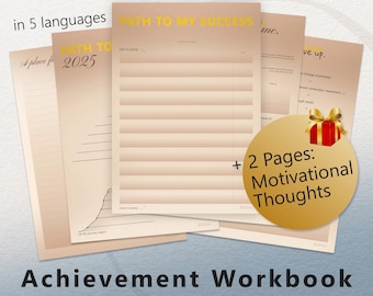 Achievement Workbook 2025 | Printable Goal Planner | Self-Growth Tracker | Guided Success Journal | Minimalism | Self-Reflection&Motivation