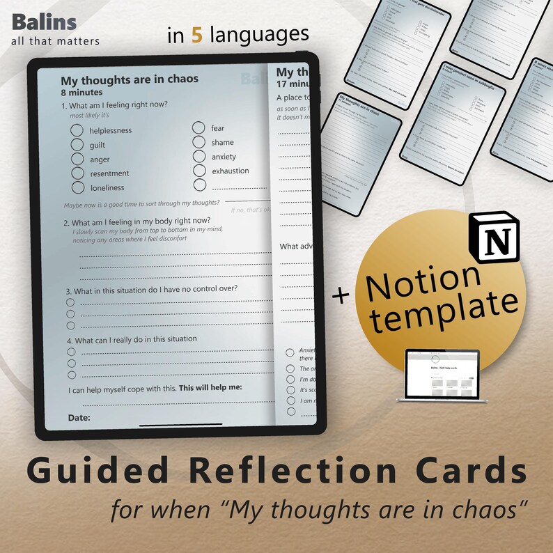 Guided Reflection Cards + Notion Template | Self-help | Therapy Prompts ...