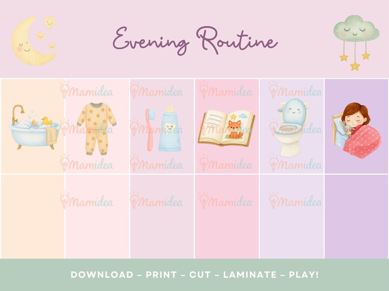 Printable Kids Bedtime Routine Chart – Montessori Visual Schedule ...