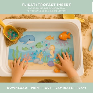 Plantilla imprimible con temática submarina para el contenedor Flisat/Trofast de IKEA.