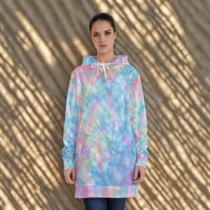 Pastel Tie Dye Hoodie Dress: Long Pullover Sweatshirt