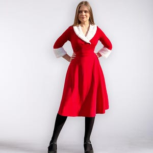 Red christmas dress women Christmas outfit Xmas dresses Mrs Santa Clau costume Red holiday dress Christmas party dress