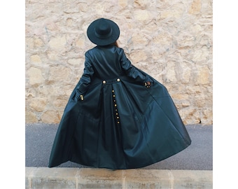Black Faux Leather Trench Coat: Women's Long Double Breasted Overcoat