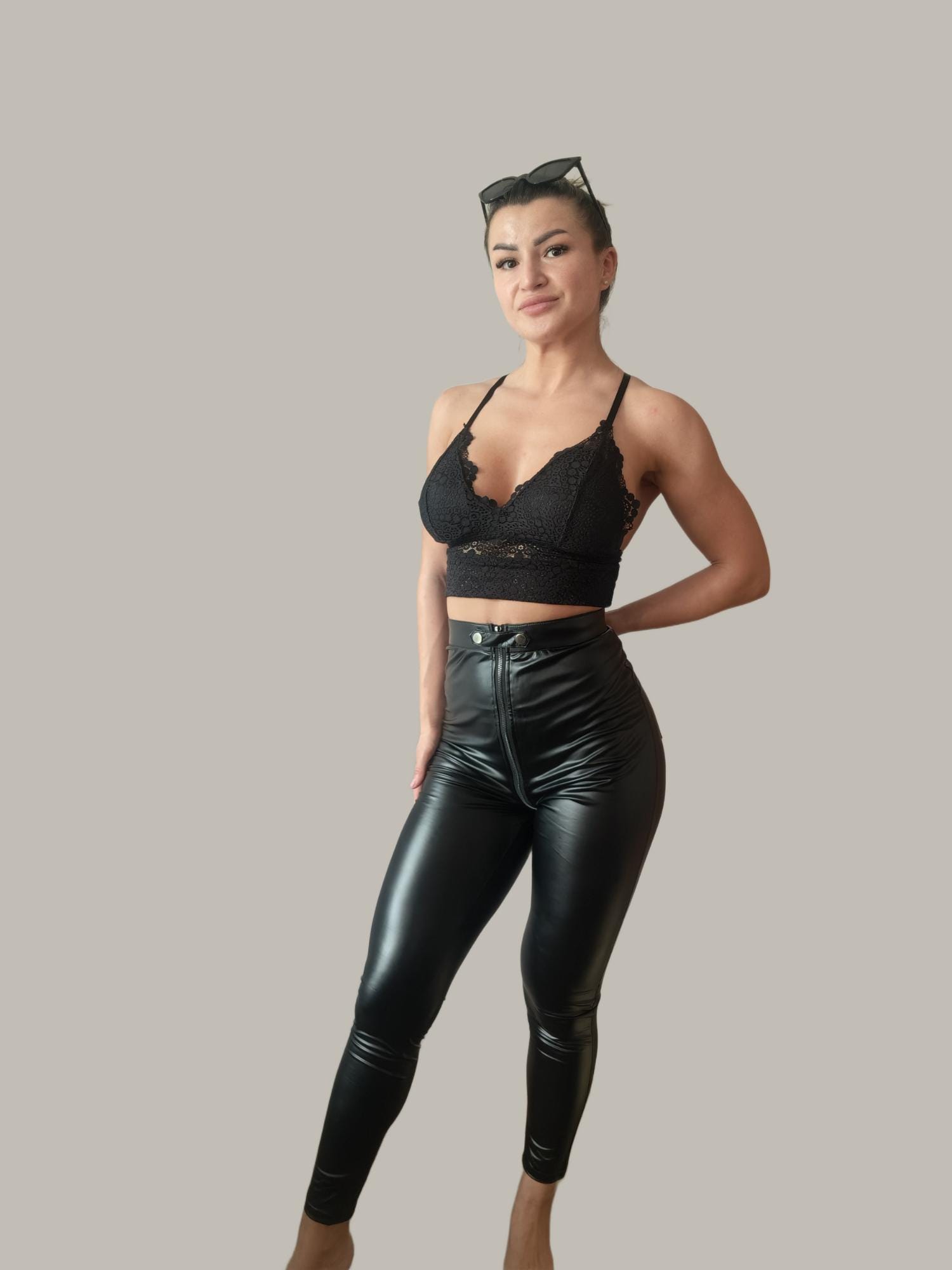 JDYSTINE Damen PU Leggings Lederoptik – Skinny Fit, Wet Look, 95% Polyester, 5% Elasthan