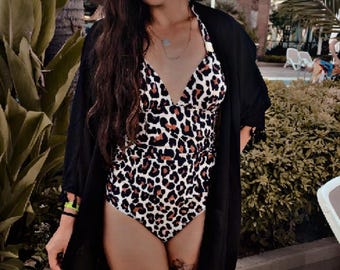 Costume intero con stampa leopardata: Monokini senza schienale