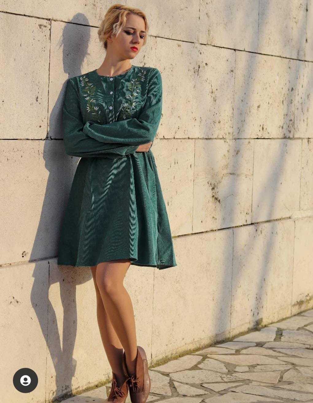 white christmas dresses Arizona Bottle Green Corduroy Midi Dress – Finery London main image 1