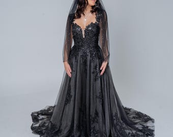 Abito da sposa in pizzo nero: abito da sposa gotico, abito da ballo