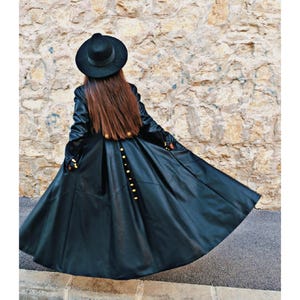 Black Leather Long Coat Women Trench Coat Faux Leather Full length Leather Overcoat Black leather jacket