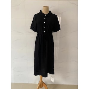 Little black dress women Midi shirt dress with buttons Womens funeral dress Midi shirt dresses
