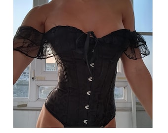 Plus Size Gothic Corset: Lace-Up Boned Overbust Steampunk Clothing