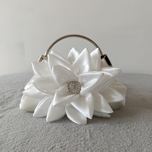 Wedding clutch White bridal clutch Elegant party clutch for bride or bridesmaids Big flower clutch