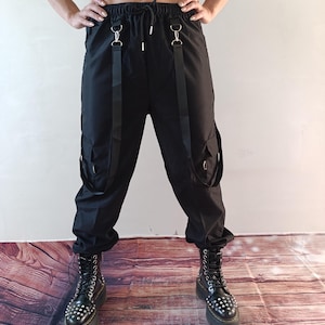 Baggy cargo pants women Black cargo trousers Utility pants with pockets Wide leg pants Black military pants