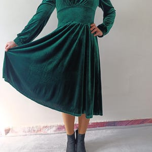 Embroidered Velvet Dress Green