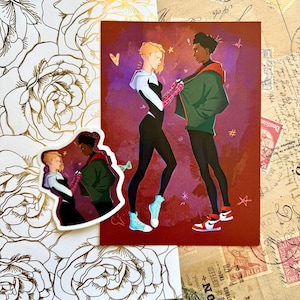 Spiderverse Miles x Gwen Sticker/Print | Miles Morales x Gwen Stacy | Ghostflower | Spiderman | 3in Vinyl Sticker | 7x5in Print