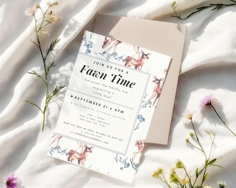 Vintage Deer Themed Baby Shower Invitation For Girl Or Boy