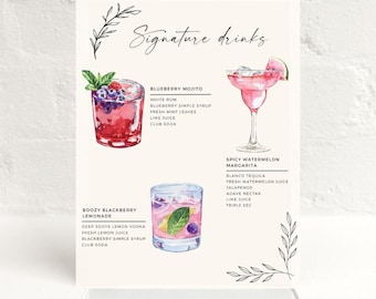 Bar Menu Template, Signature Cocktails, Printable Bar Menu