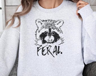 Retro Raccoon Shirt, Feral Wild Racoon Graphic Tee, Cute Oversized Tshirt, Funny Raccoon Meme T-Shirt, Retro Funny Shirt, Raccoon Shirt