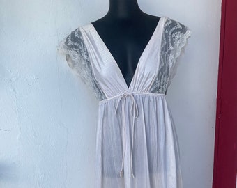 Vintage Pale Pink Lace Trim Nylon Slip Dress