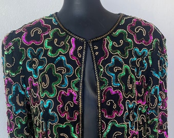 Vintage 1980’s Colorful, Sequins, Beaded Jacket in a Floral Design