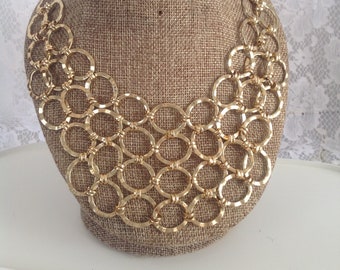 Vintage Gaudy Gold Bib Metal Necklace