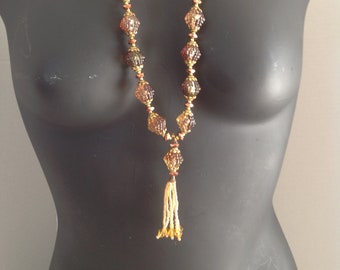 Beaded Tassel Necklace in Browns and Golds