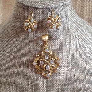 Vintage Bejeweled Pendant and Pierced Earrings