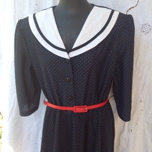 Rebajas Vestido Vintage 1980&#39; Náutico Cuello Lunares Aline