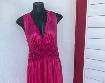 Vintage Fuschia Lace Slip Nylon Dress