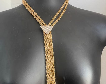 Gold Fringe Tie Bolo Necklace