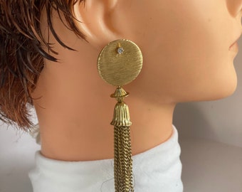 Vintage Metal Tassel Matte Gold Tone Pierced Earring