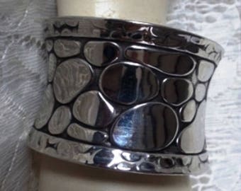 Vintage Silver Tone Textured Cuff Bracelet