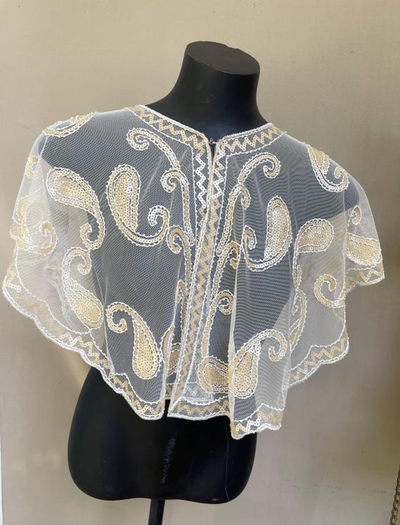 Gorgeous Sequin Caplet Removable Collar Gold and … - image 6