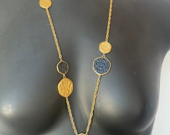 Vintage Trifari Necklace with Textured Gold and Black Round Details