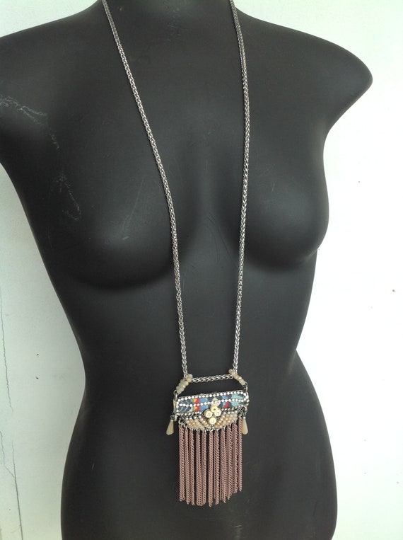 Beaded and Metal Fringe Pendant in Stainless Stee… - image 4