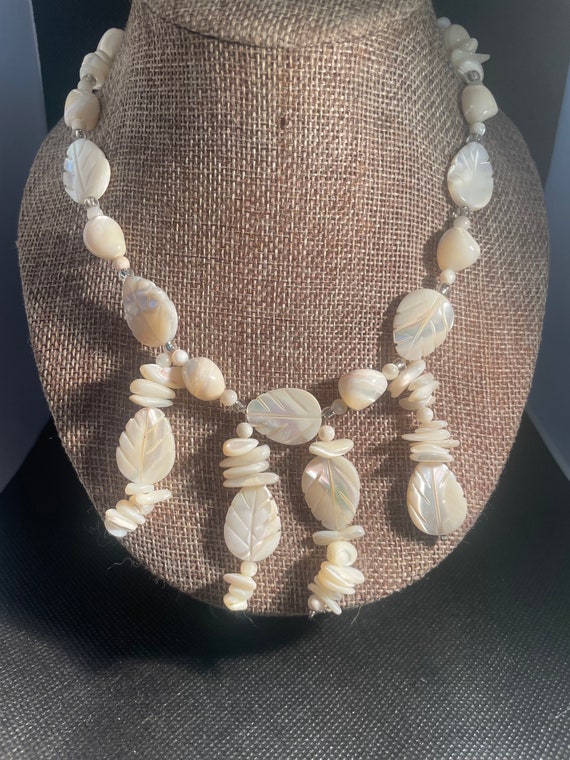 Vintage Mother of Pearl Handmade Necklace Leaves
