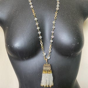 Clear Color Glass Beads Tassel Necklace