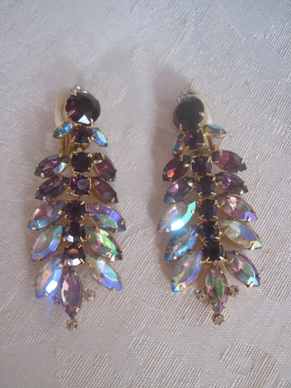 Vintage Lilac Rhinestones Drop Earrings - image 1